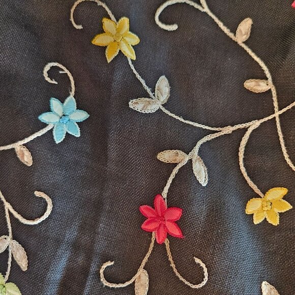 TALBOTS High Rise Irish Linen Floral Embroidered Black Ankle Pants 10P - Picture 7 of 10